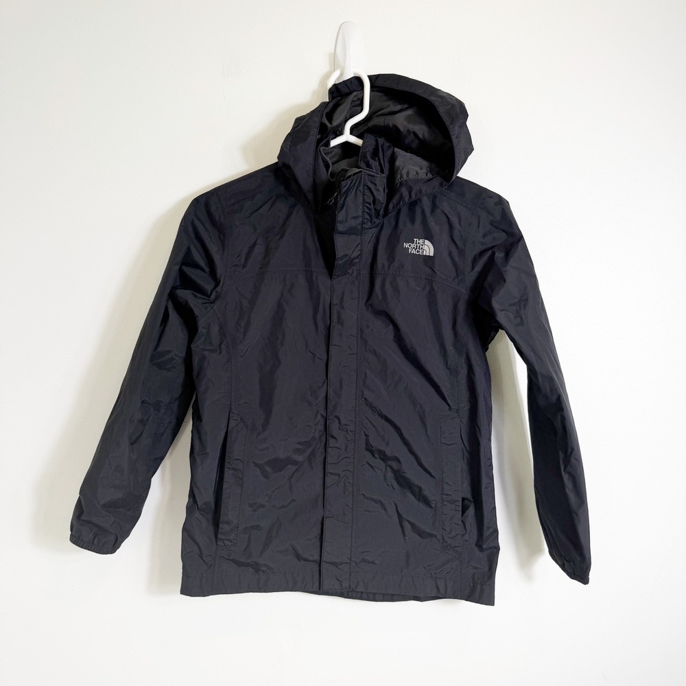 The North Face Rain Jacket Boys Medium 10/12 Black Hooded DryVent Windbreaker
